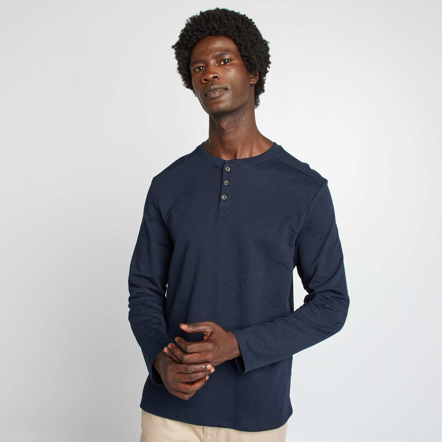 Henley collar T-shirt BLUE