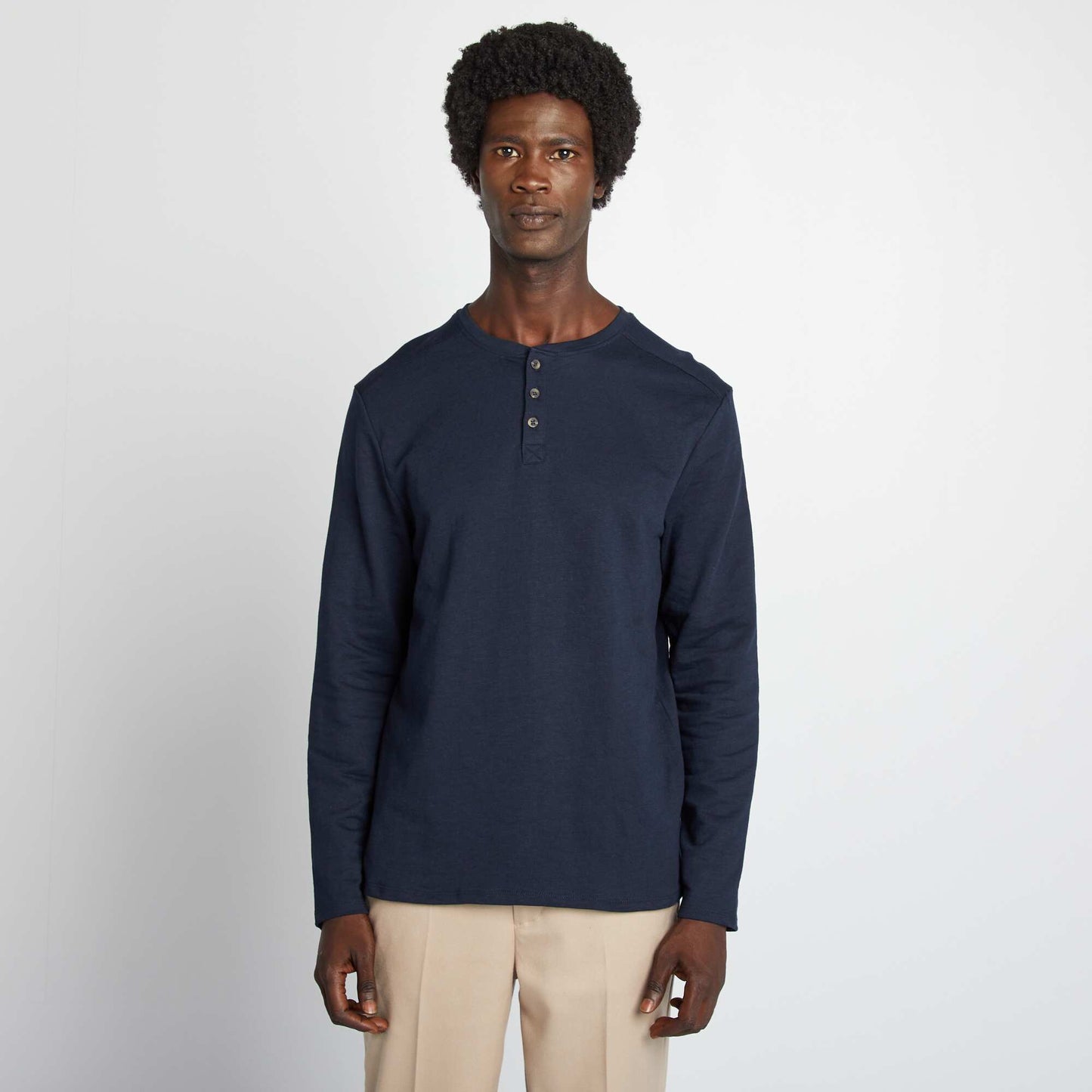 Henley collar T-shirt BLUE