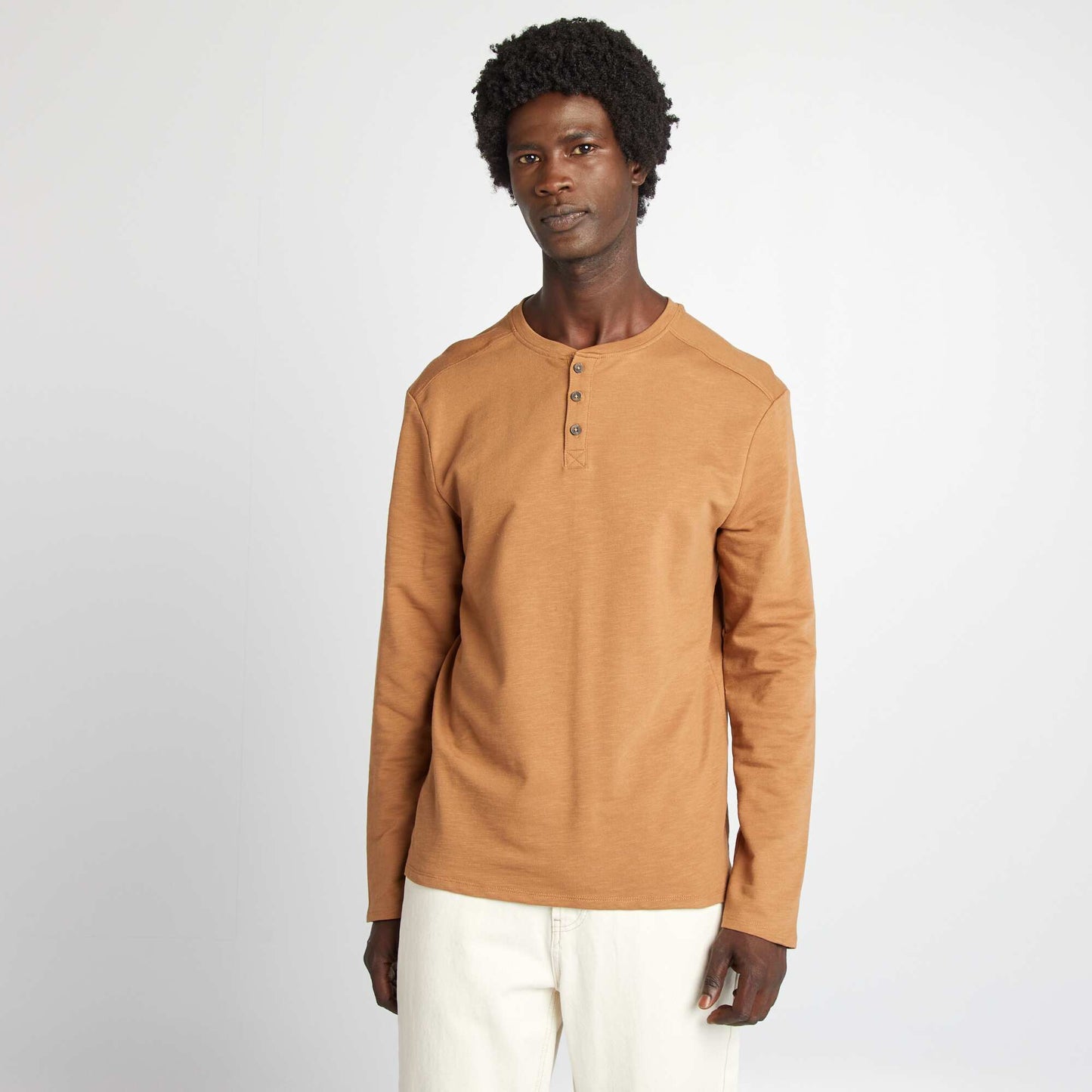 Henley collar T-shirt BEIGE