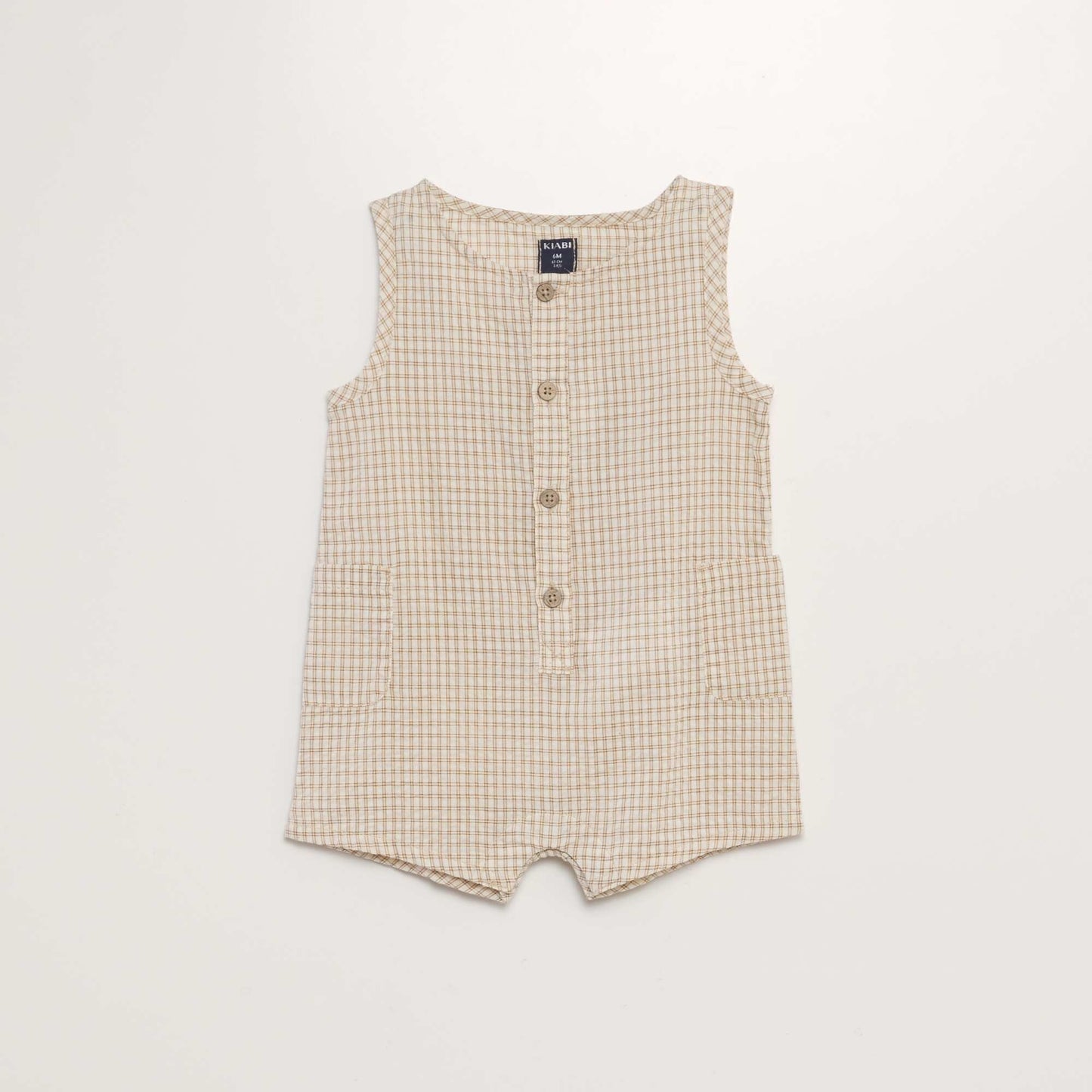 Checked seersucker romper suit BEIGE