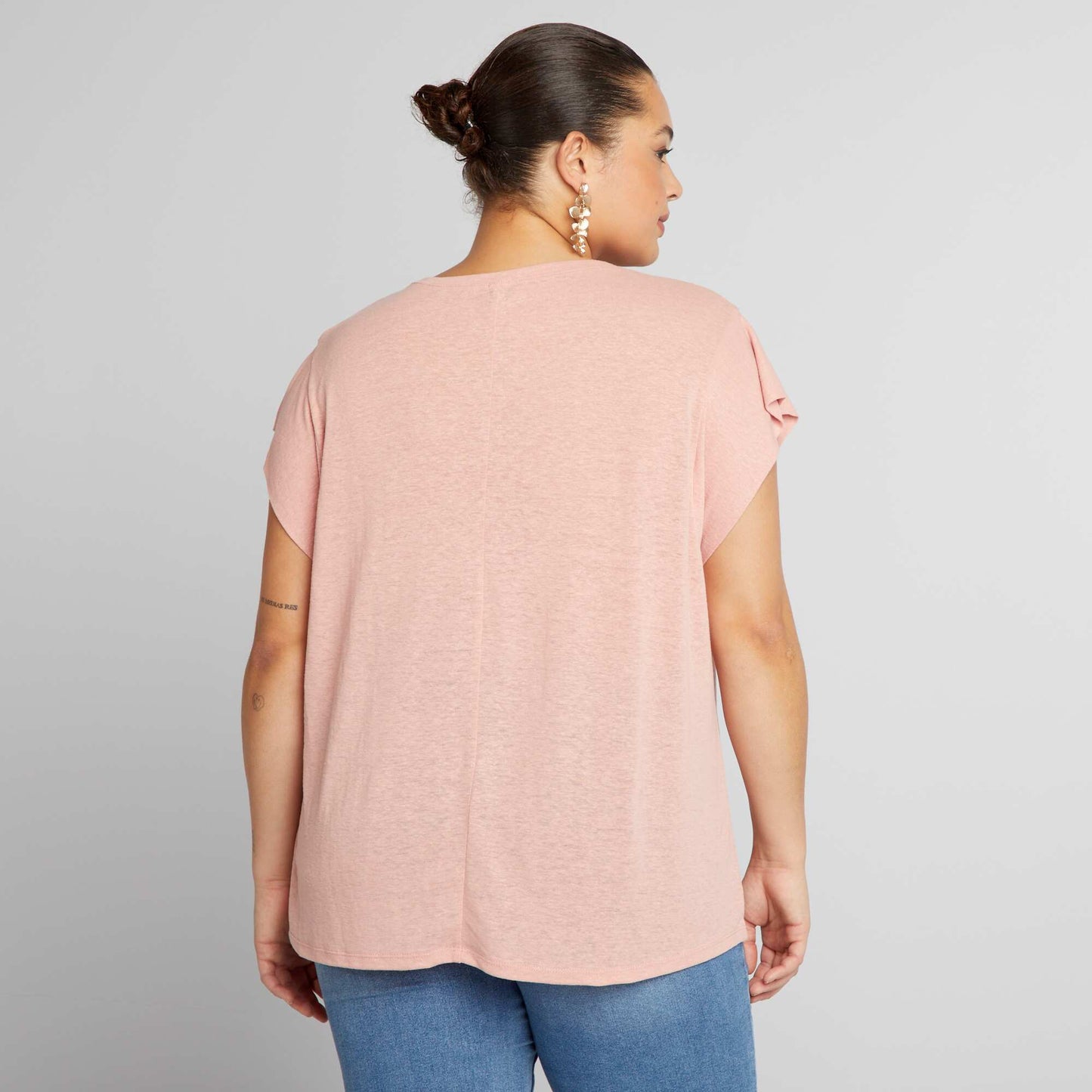 Linen T-shirt with batwing sleeves PINK