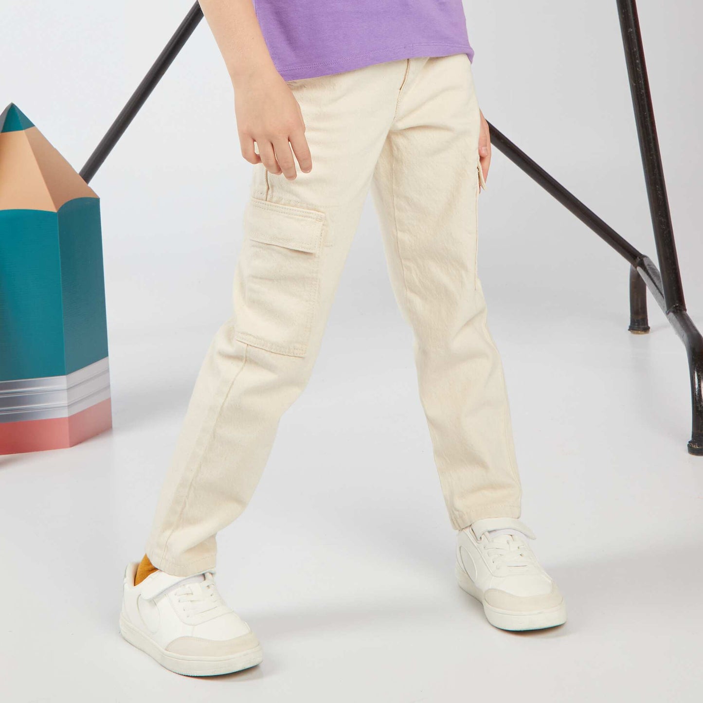 Mom-fit denim trousers BEIGE