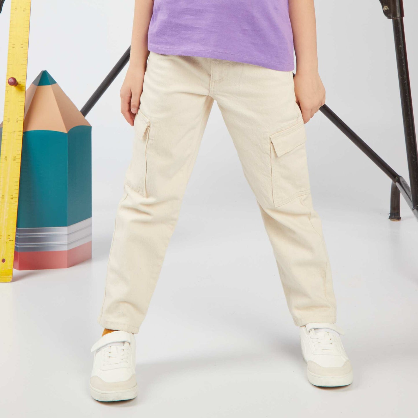 Mom-fit denim trousers BEIGE