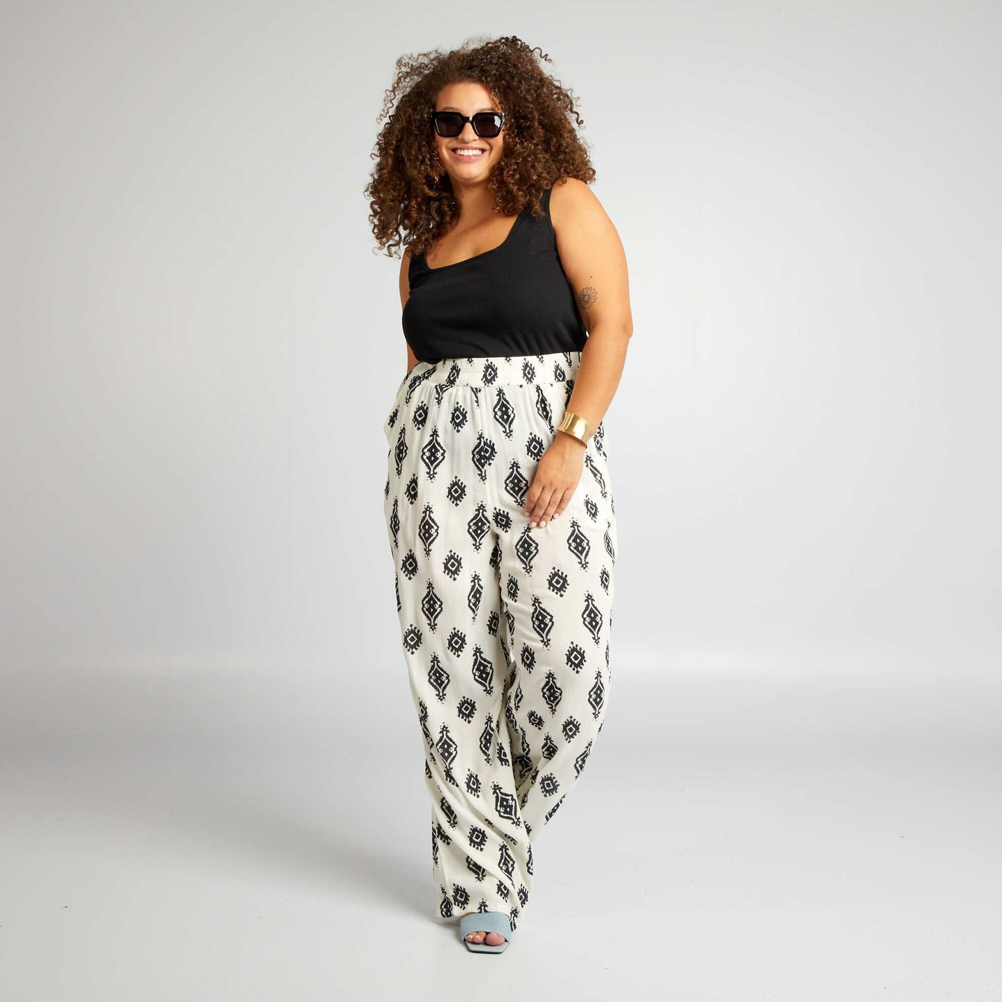 Patterned wide-leg trousers WHITE