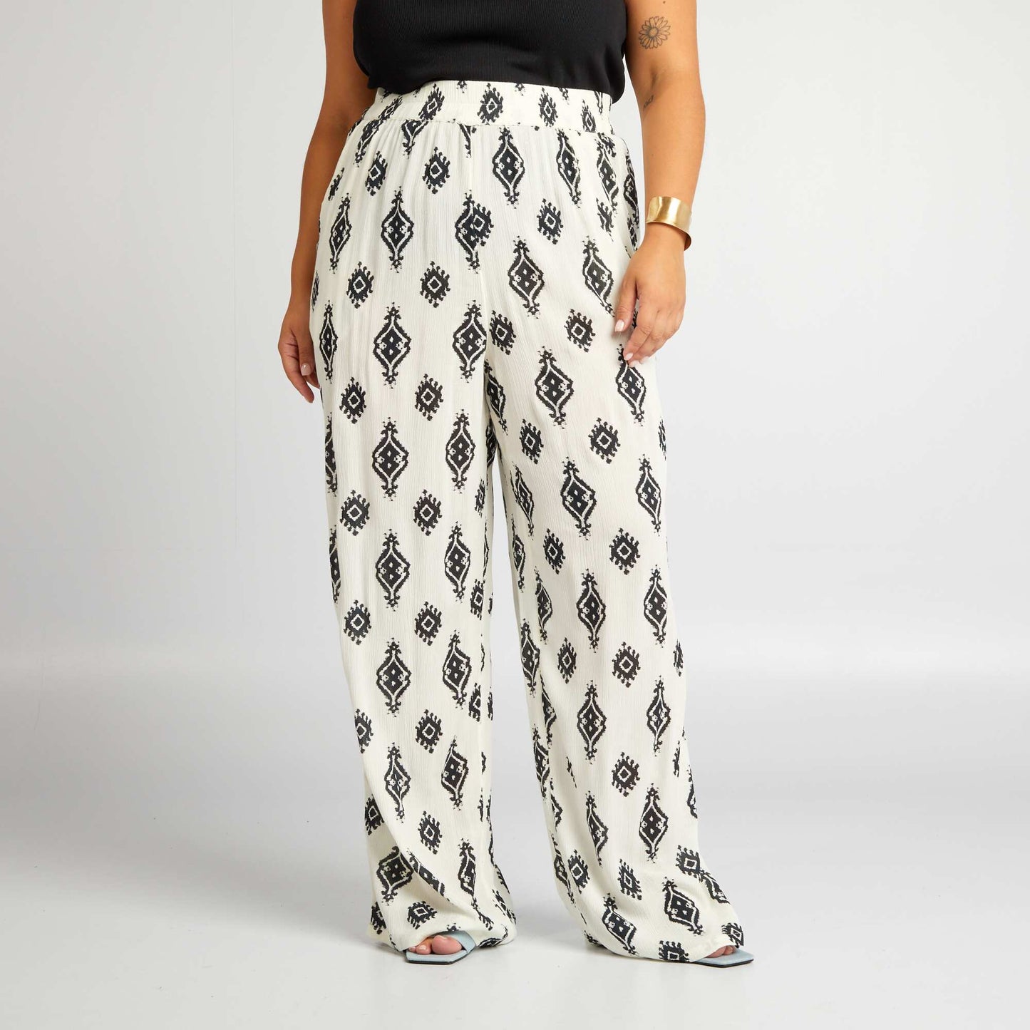 Patterned wide-leg trousers WHITE