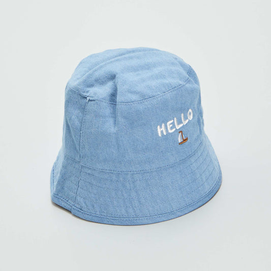 Embroidered 'hello' sun hat BLUE