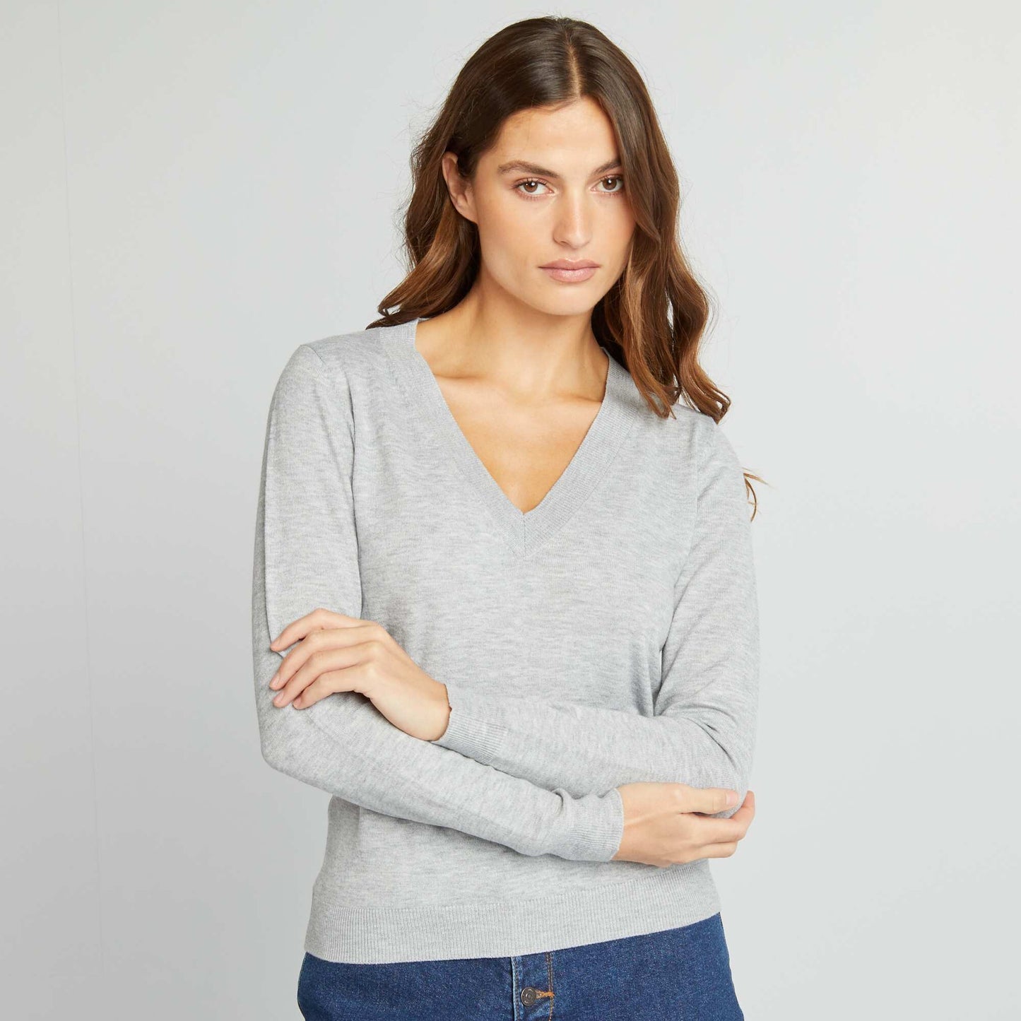 Long-sleeved V-neck sweater GREY