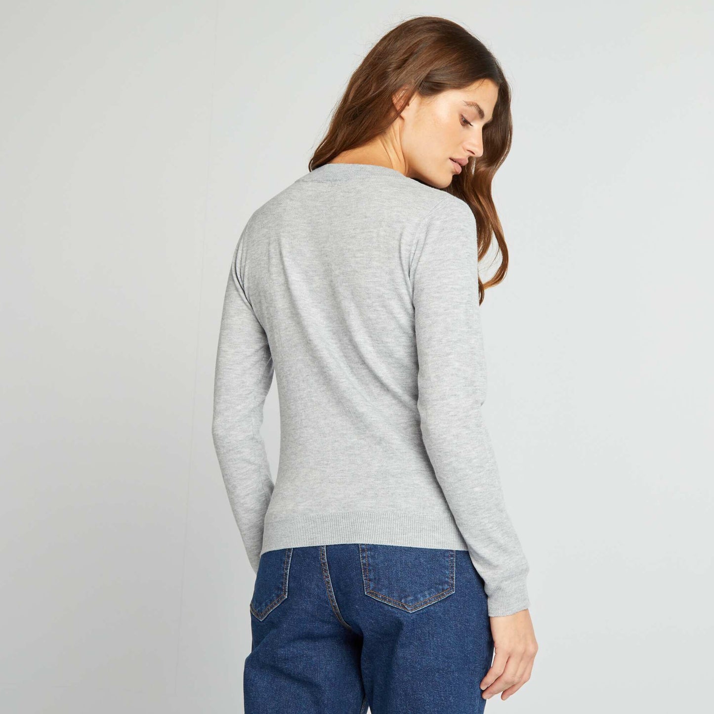 Long-sleeved V-neck sweater GREY