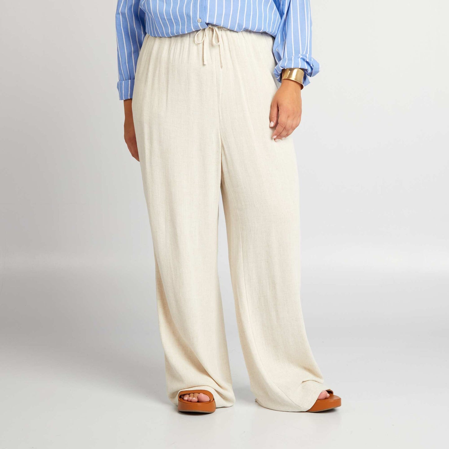 Wide-leg trousers with elasticated waist WHITE