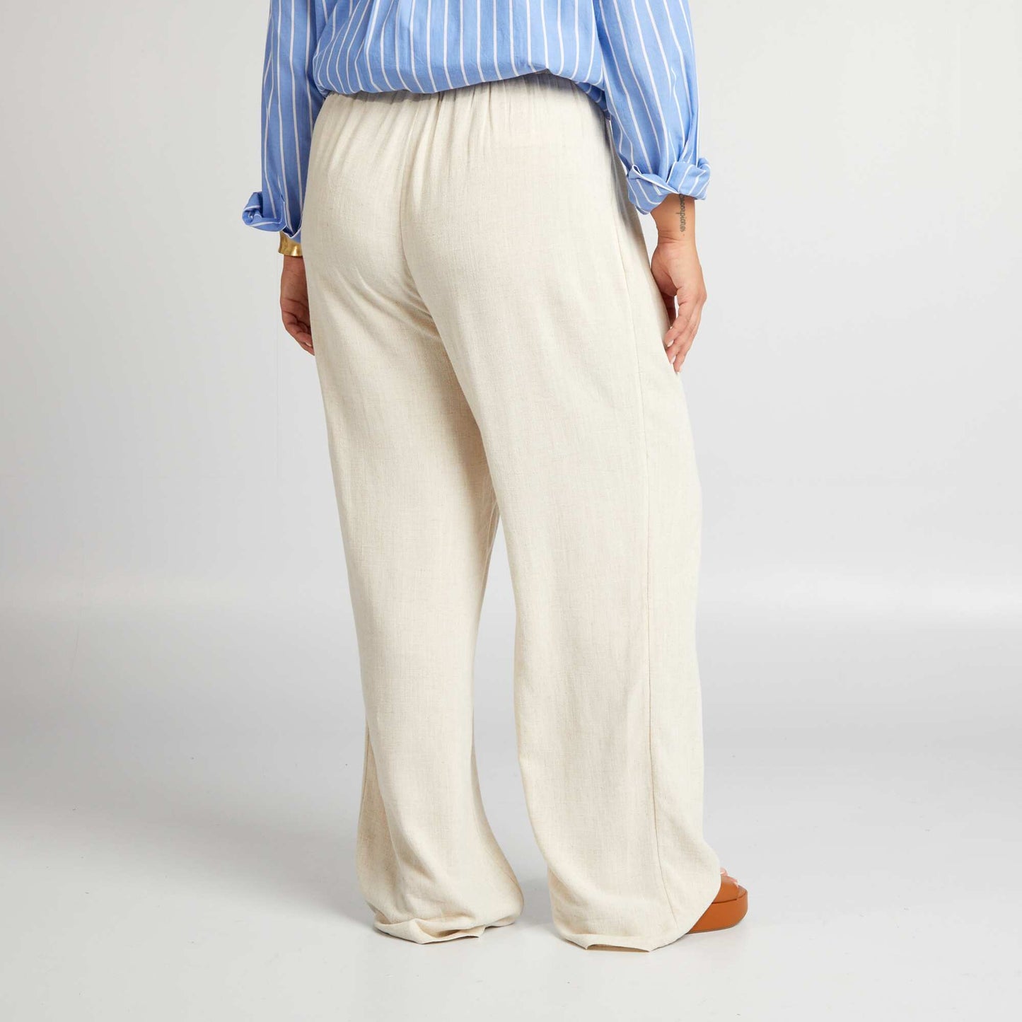 Wide-leg trousers with elasticated waist WHITE