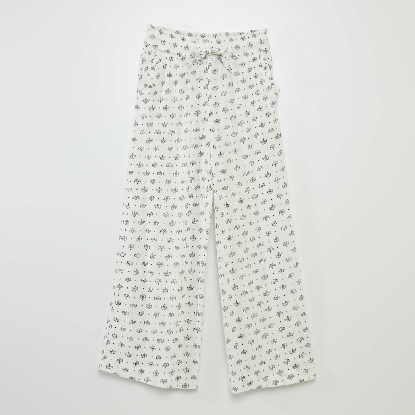 Printed crepe-knit wide-leg trousers WHITE