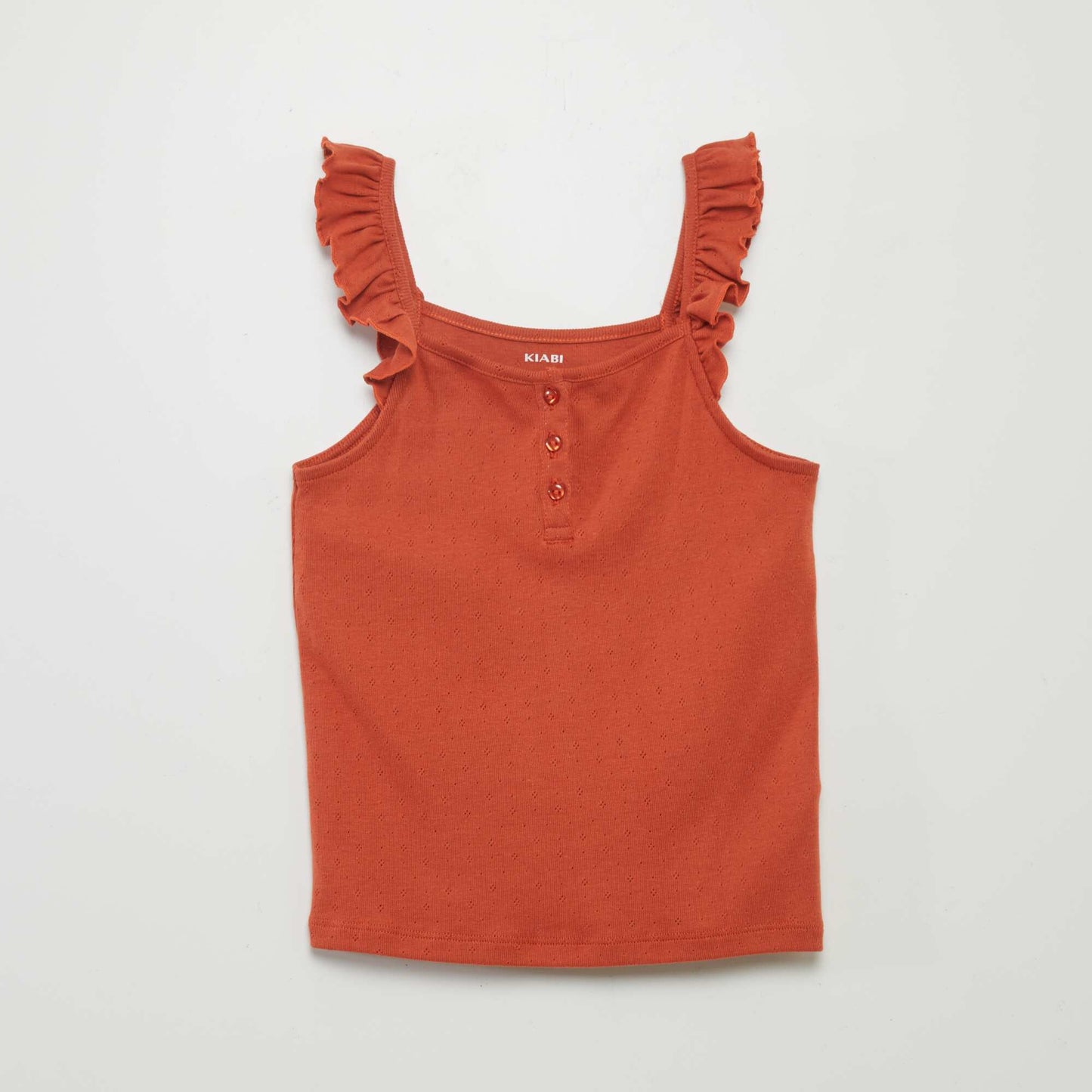 Pointelle vest top with ruffled straps orange