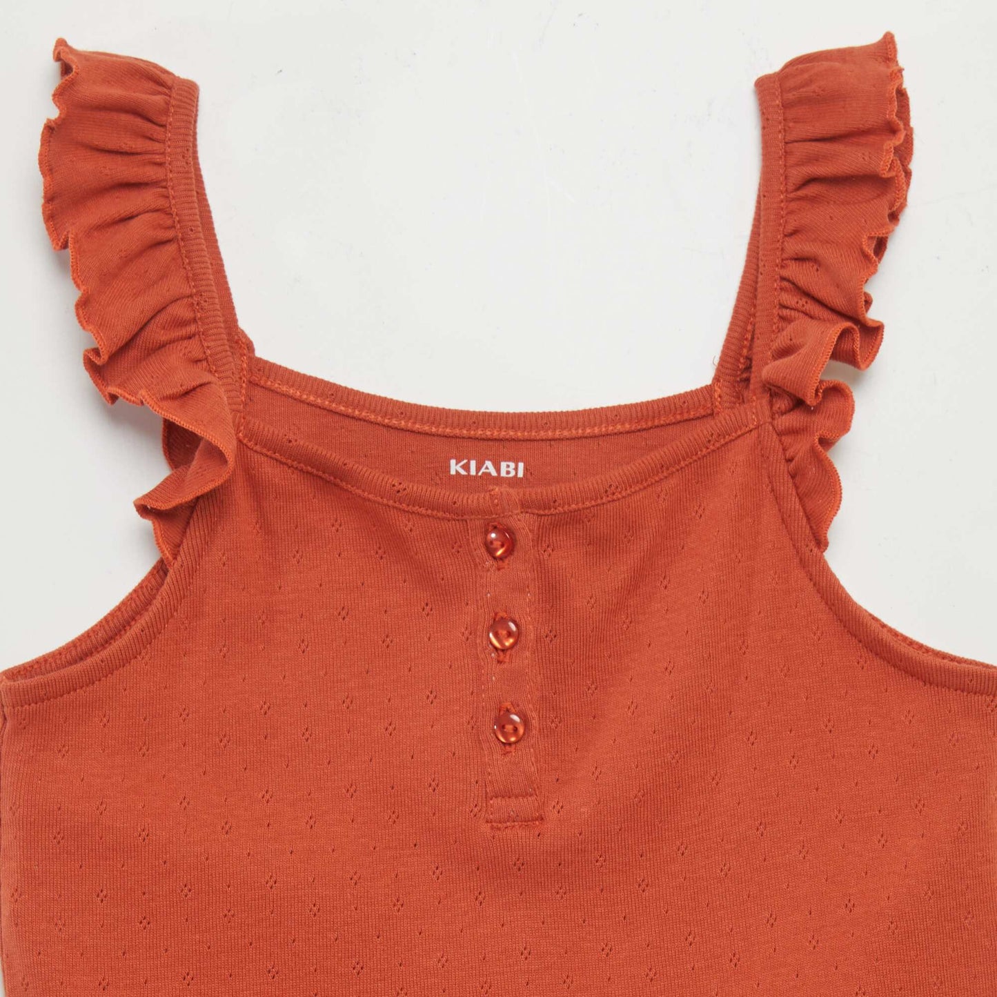 Pointelle vest top with ruffled straps orange