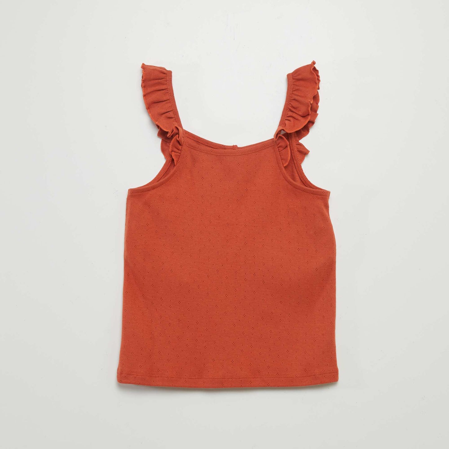 Pointelle vest top with ruffled straps orange