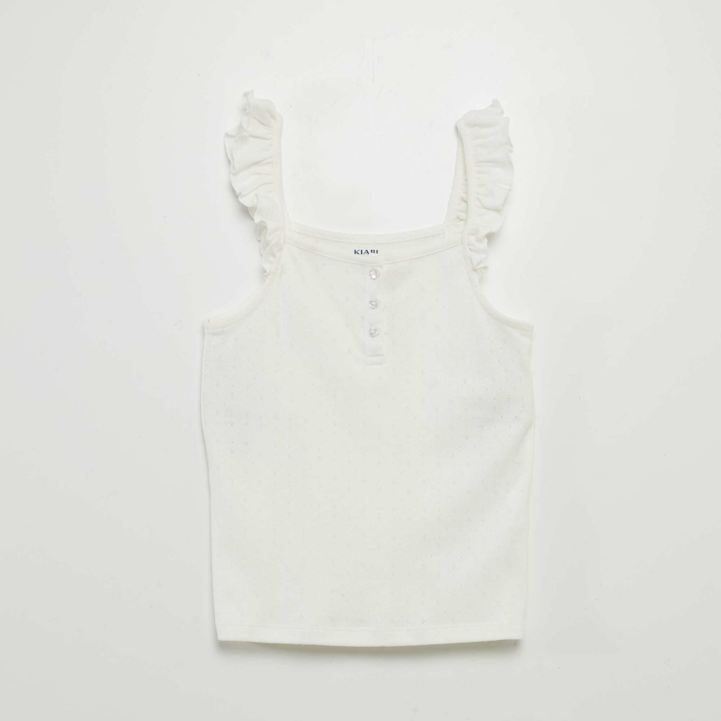 Pointelle vest top with ruffled straps WHITE