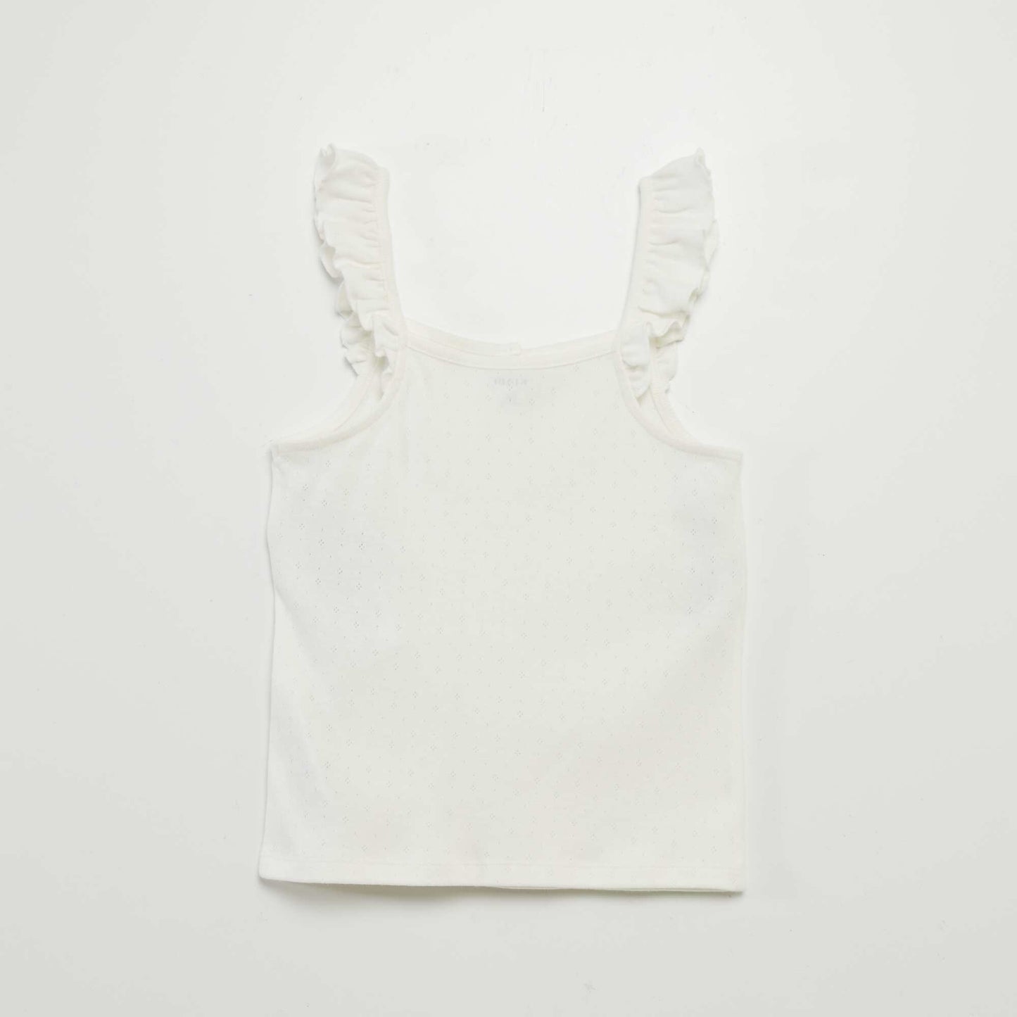 Pointelle vest top with ruffled straps WHITE