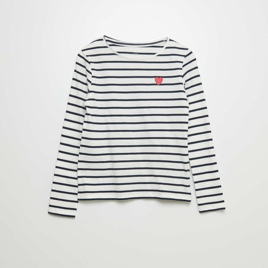 تي شيرت قطني بأكمام طويلة باللون الأزرق