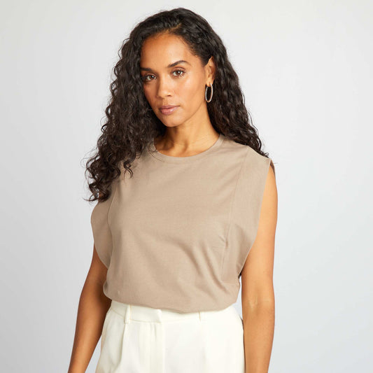 Sleeveless T-shirt BEIGE