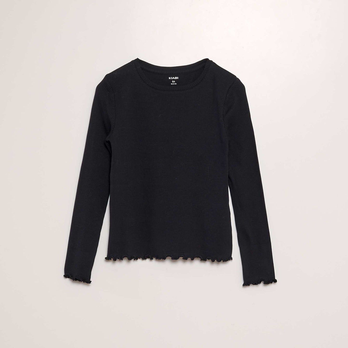 Ribbed T-shirt with long sleeves black