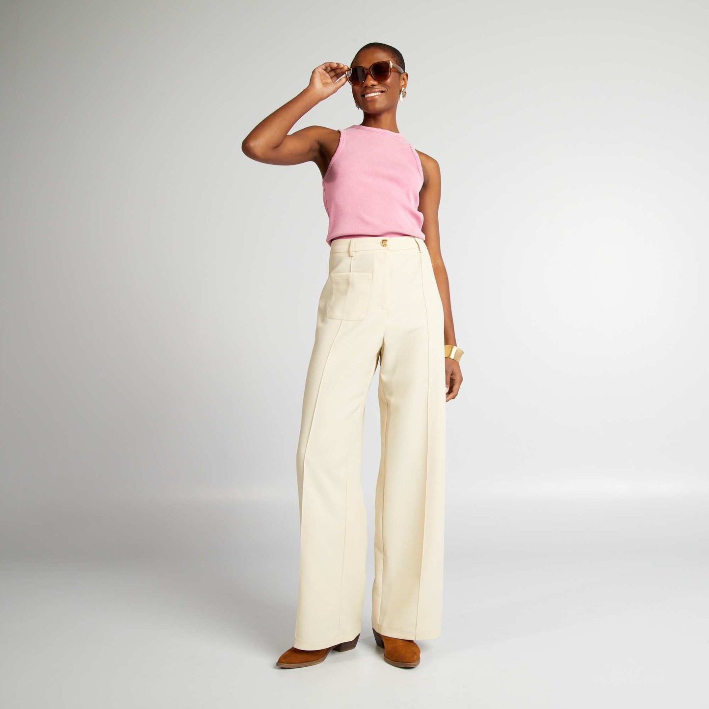 High-waisted straight-leg trousers GREY