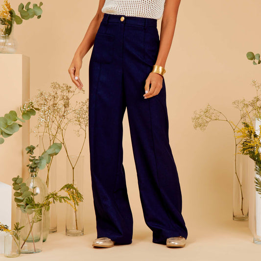 High-waisted straight-leg trousers BLUE