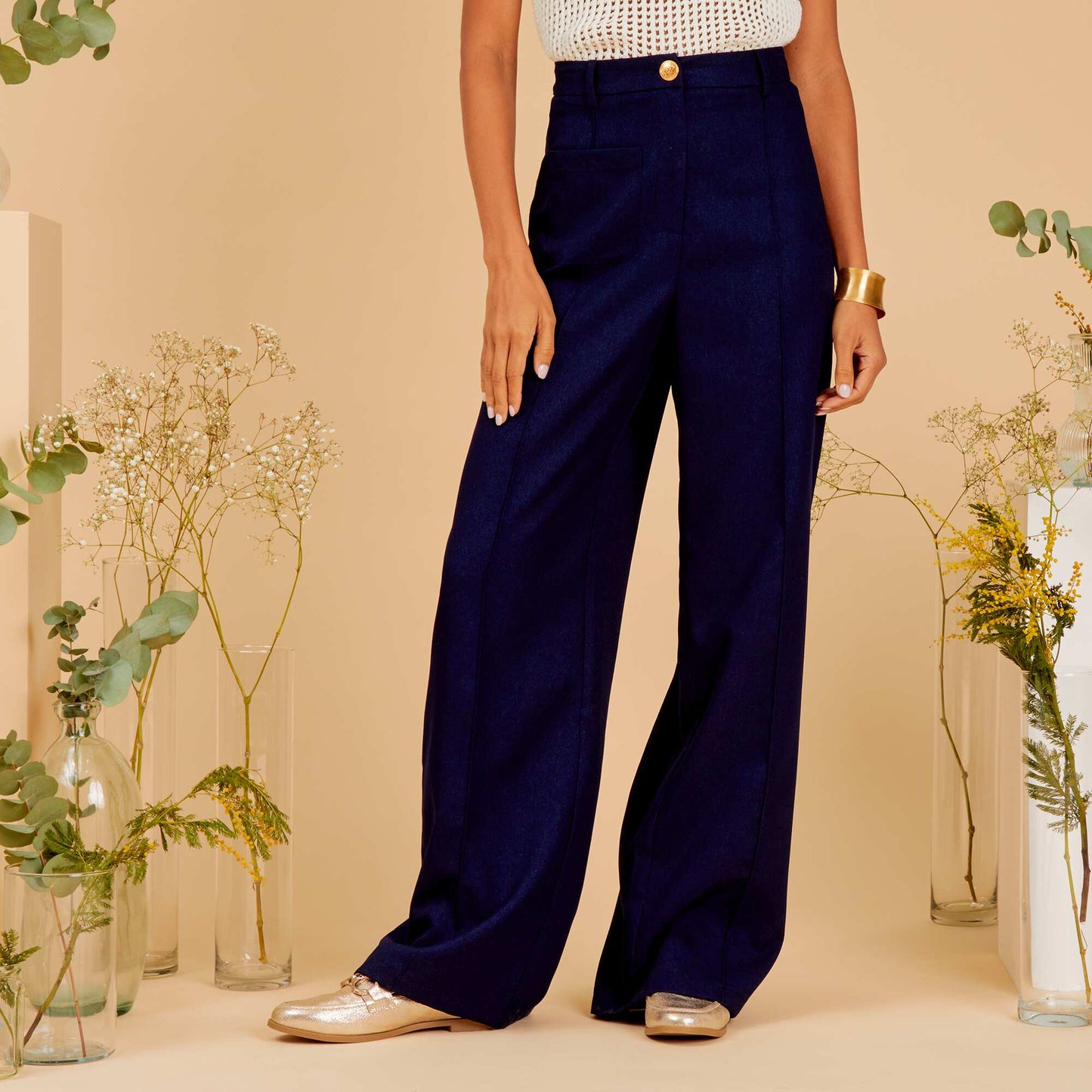 High-waisted straight-leg trousers BLUE