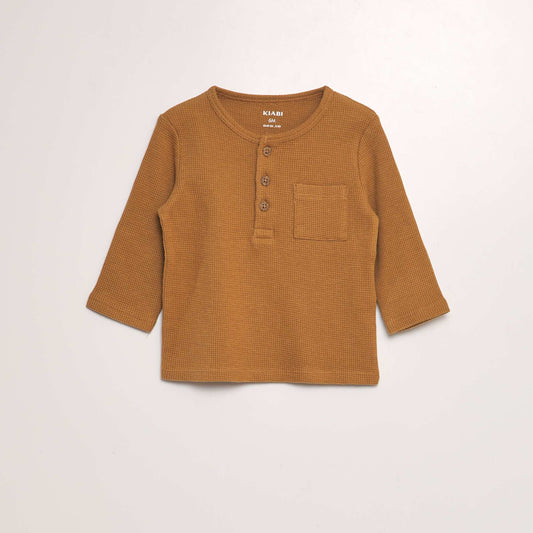 Waffle-knit T-shirt BROWN