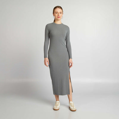 Ribbed knit long dress GREY