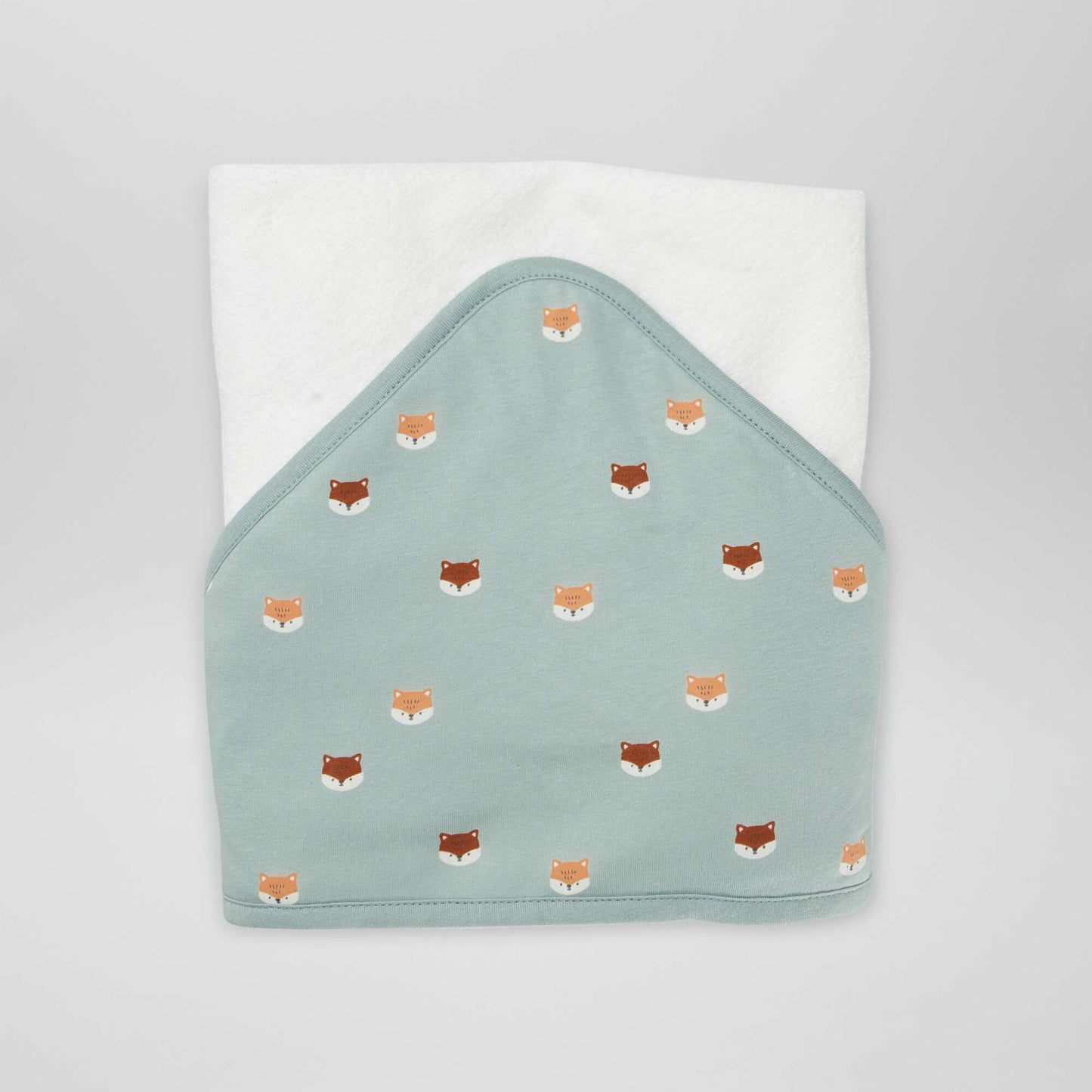 Terrycloth bath towel with printed hood BLUE