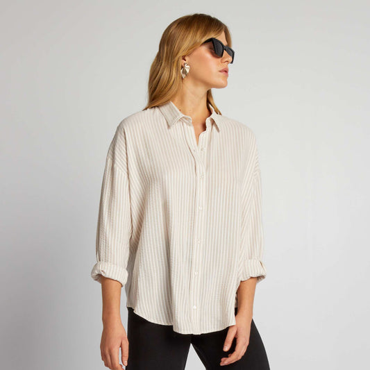 Oversized striped shirt BEIGE