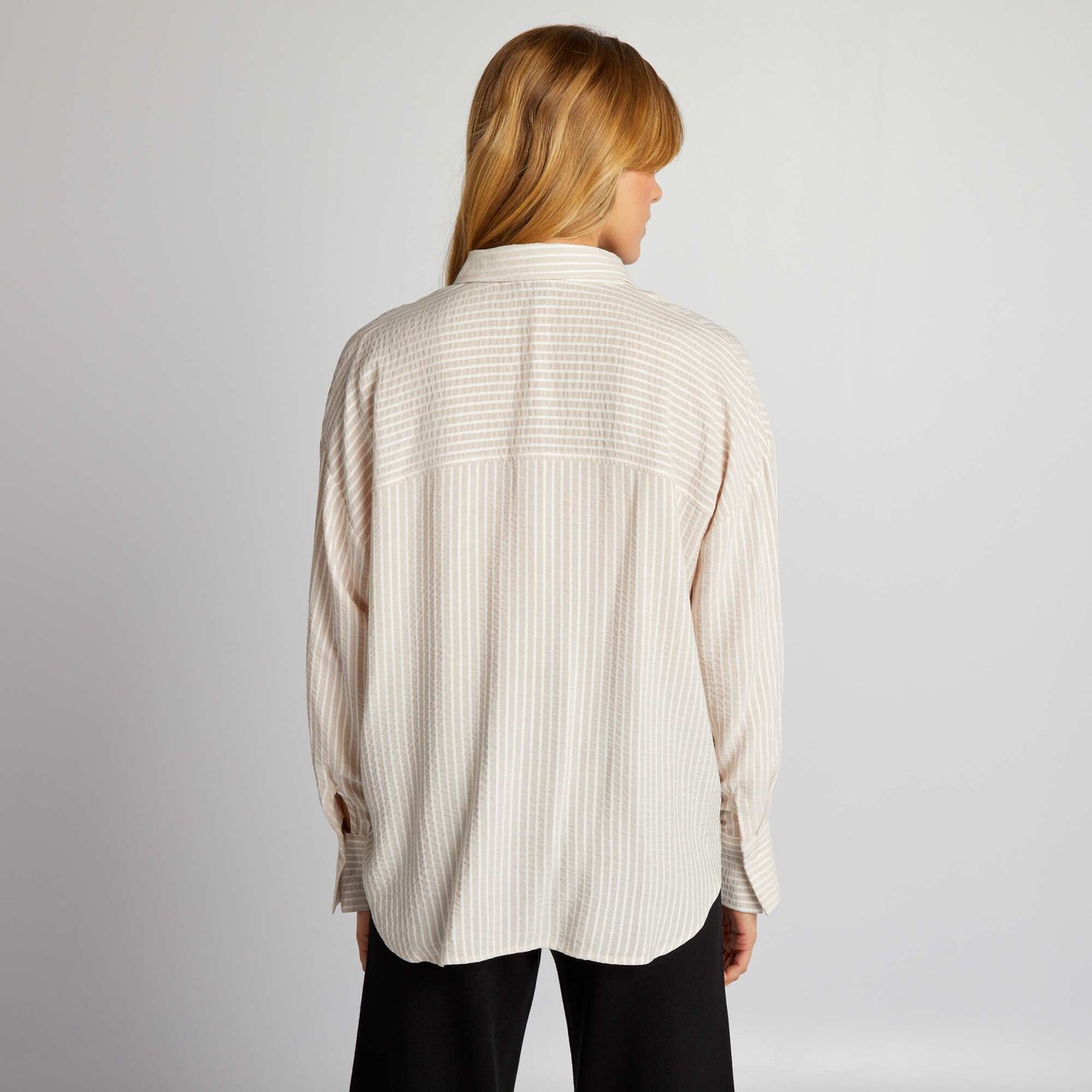 Oversized striped shirt BEIGE