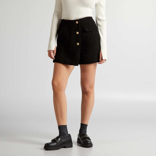 Skort with jewelled buttons black