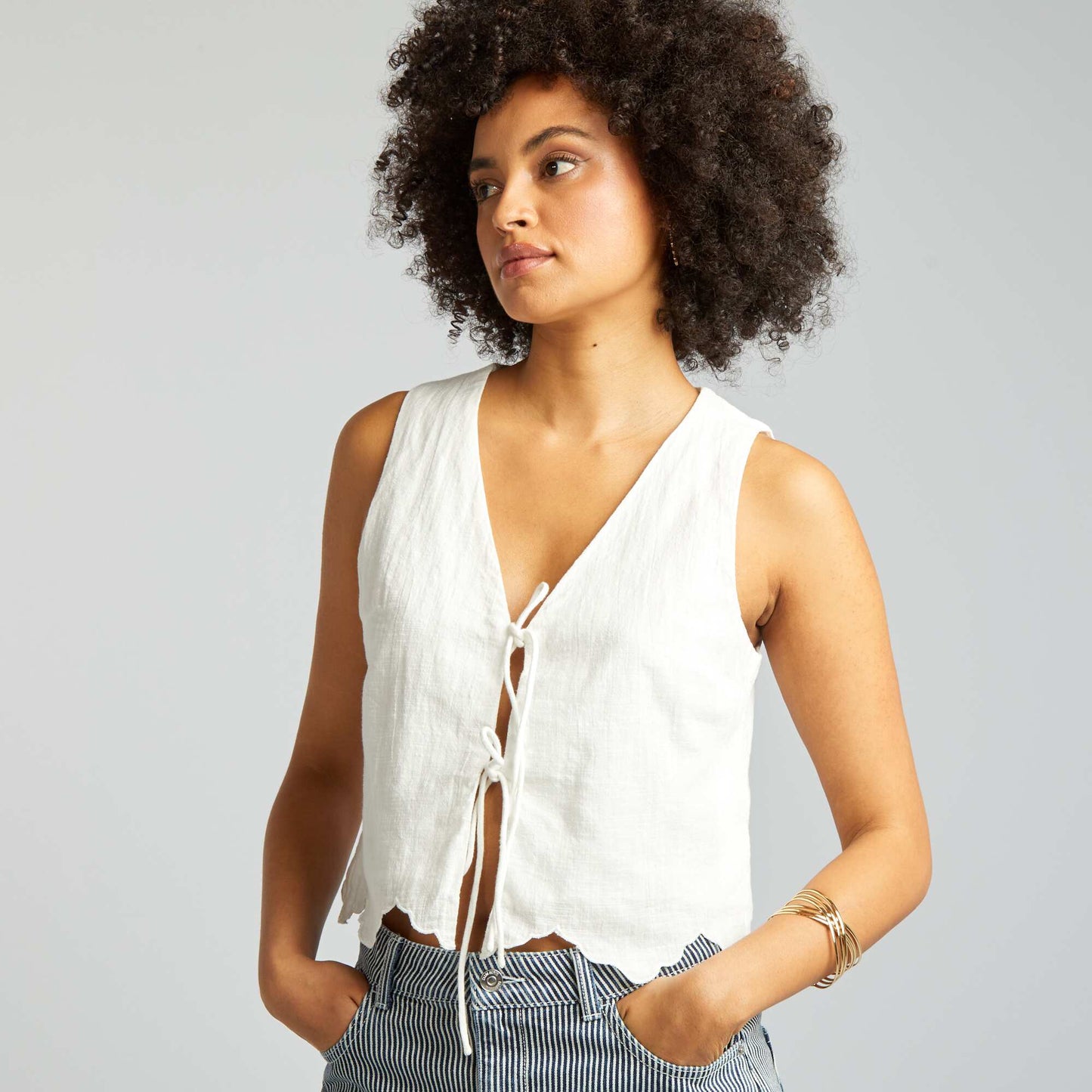 Sleeveless tie top WHITE