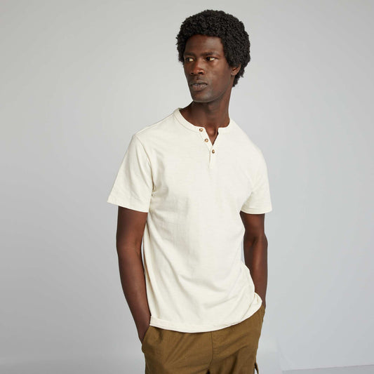 Plain T-shirt with grandad neckline WHITE