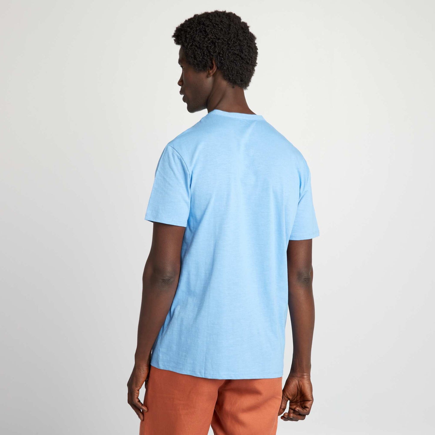 Plain T-shirt with grandad neckline BLUE