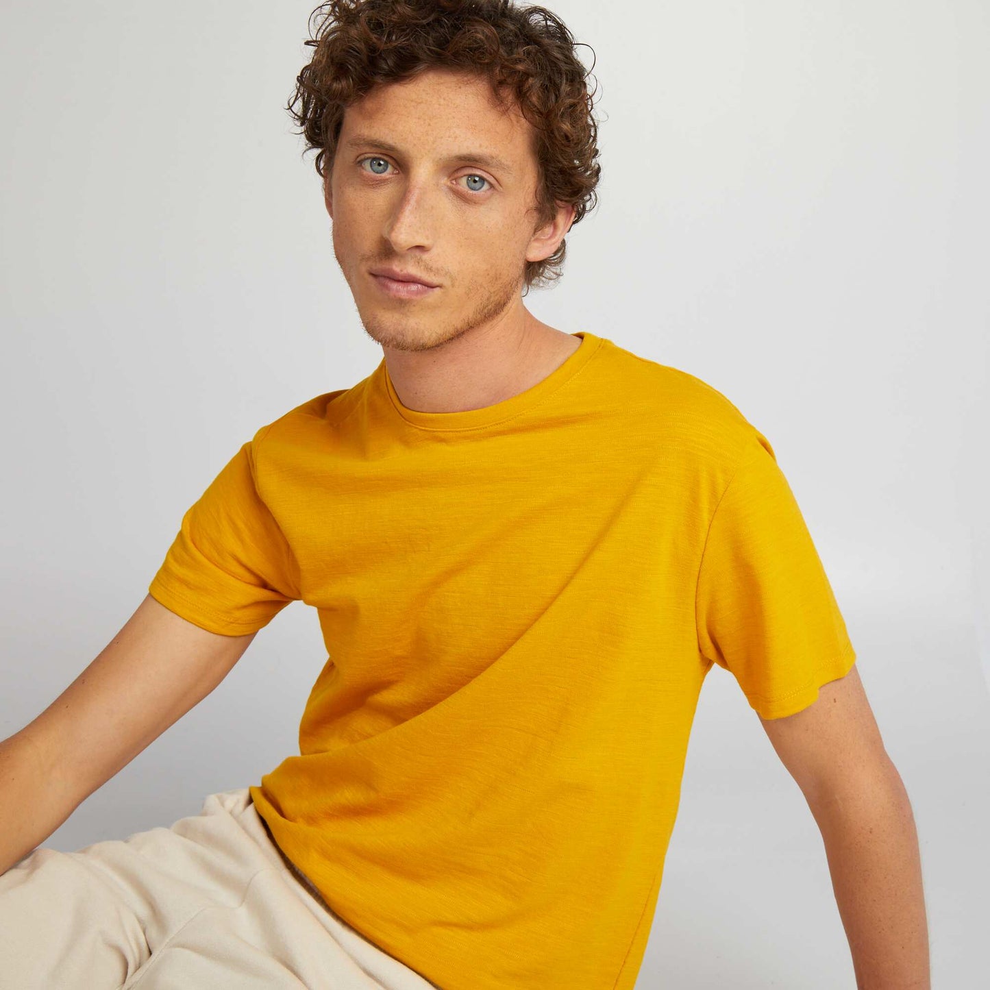 Jacquard T-shirt with round neck YELLOW