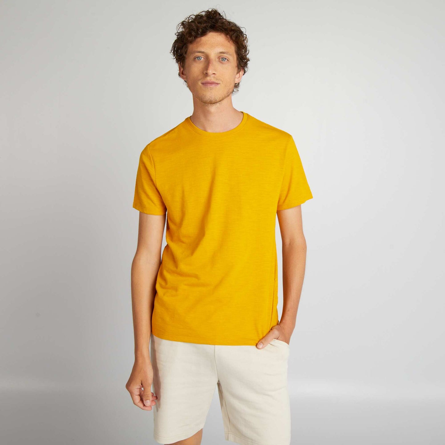 Jacquard T-shirt with round neck YELLOW