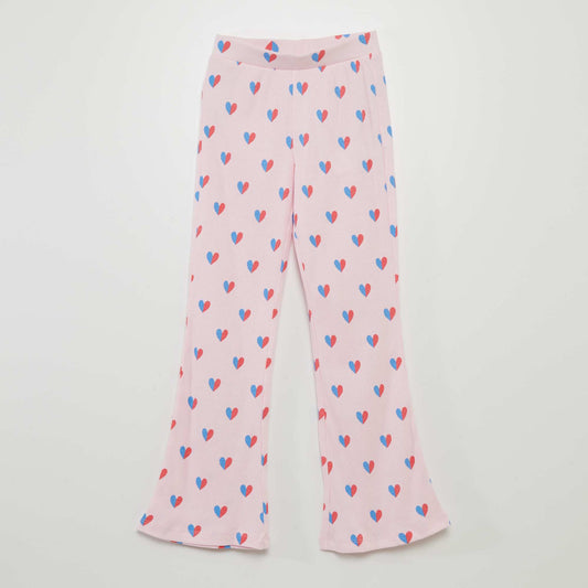 Flared trousers with heart print WHITE