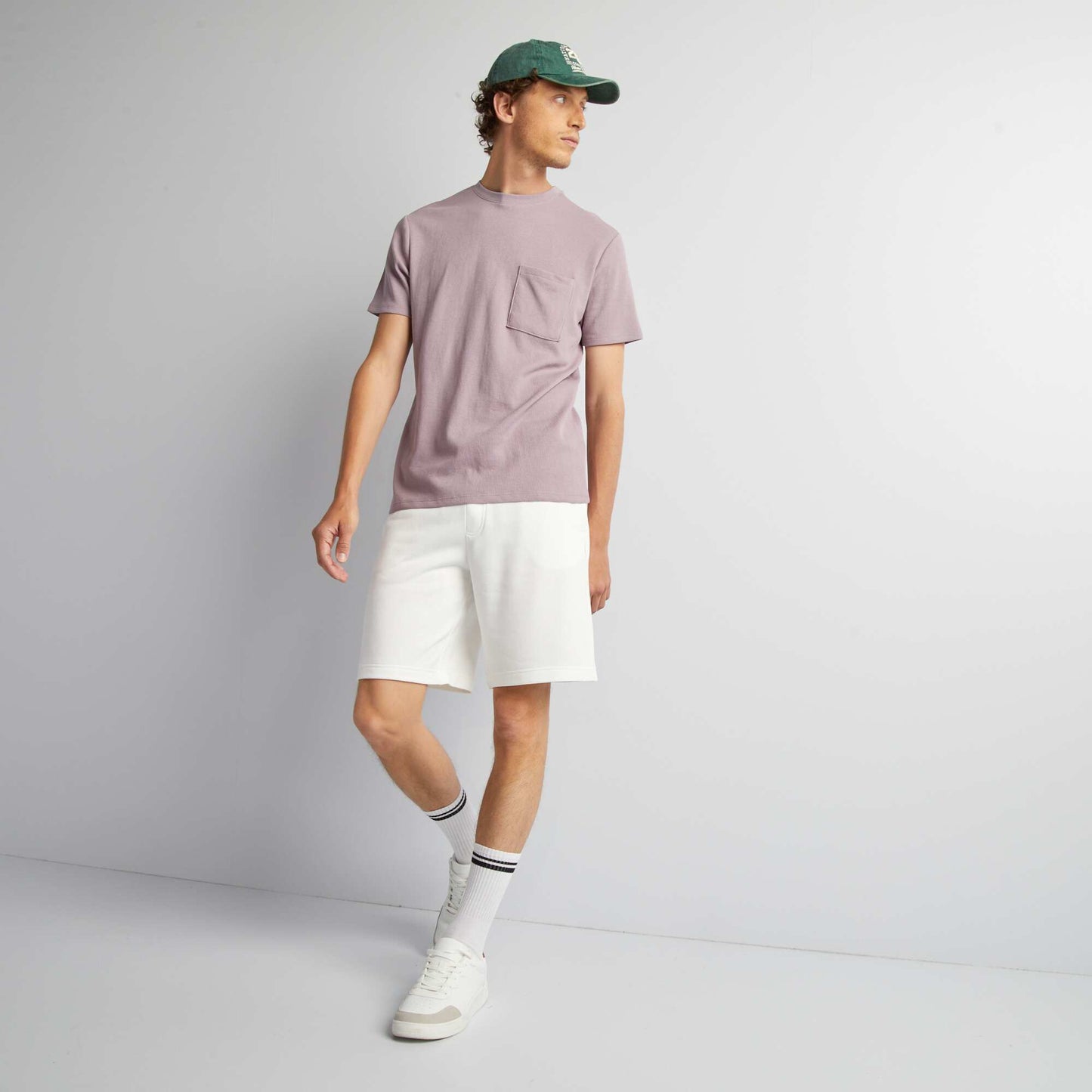 Plain honeycomb knit T-shirt with pocket PURPLE