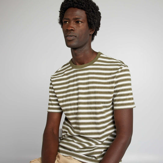 Short-sleeved striped T-shirt KHAKI