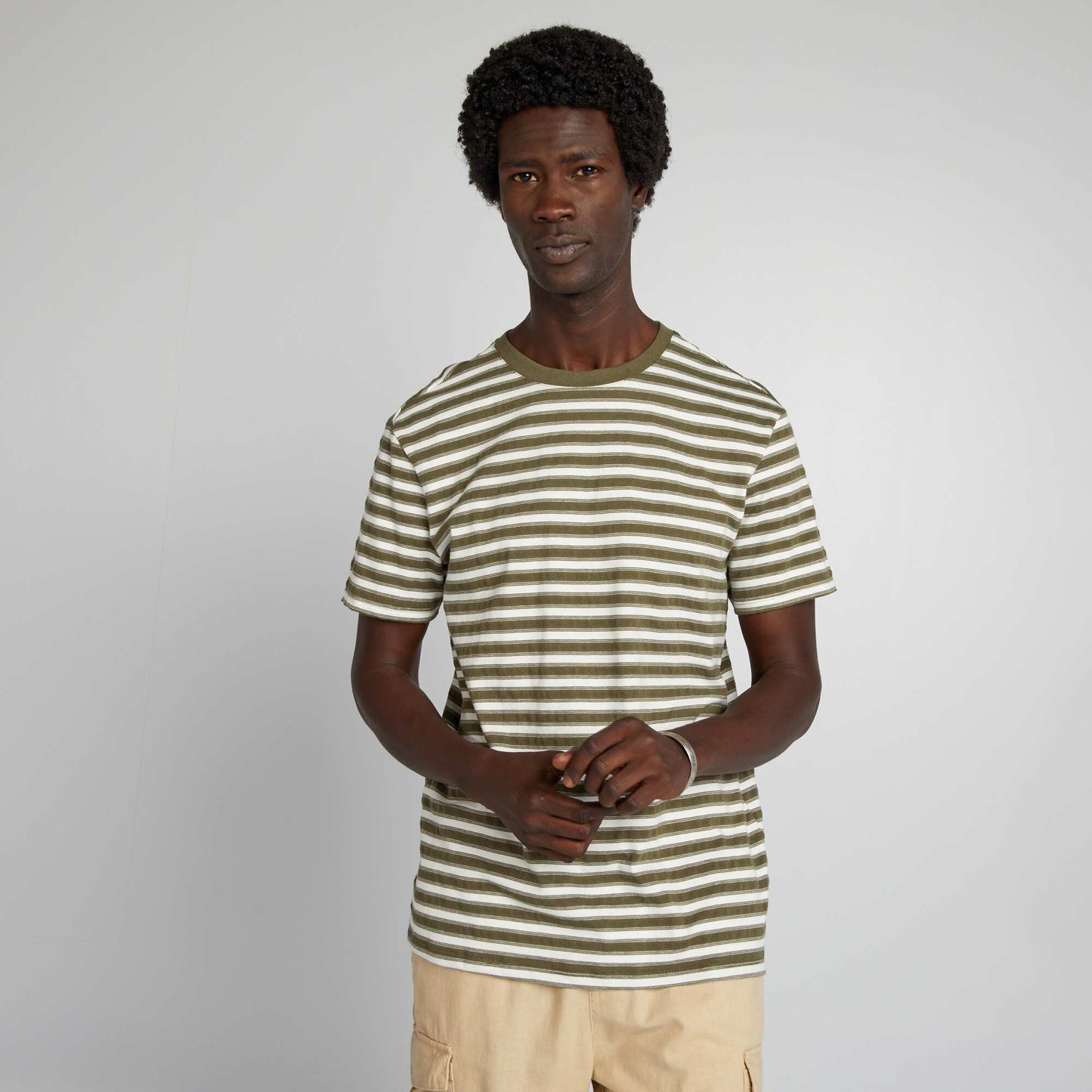 Short-sleeved striped T-shirt KHAKI