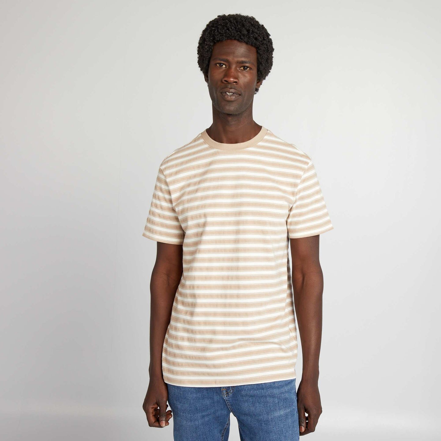 Short-sleeved striped T-shirt beige