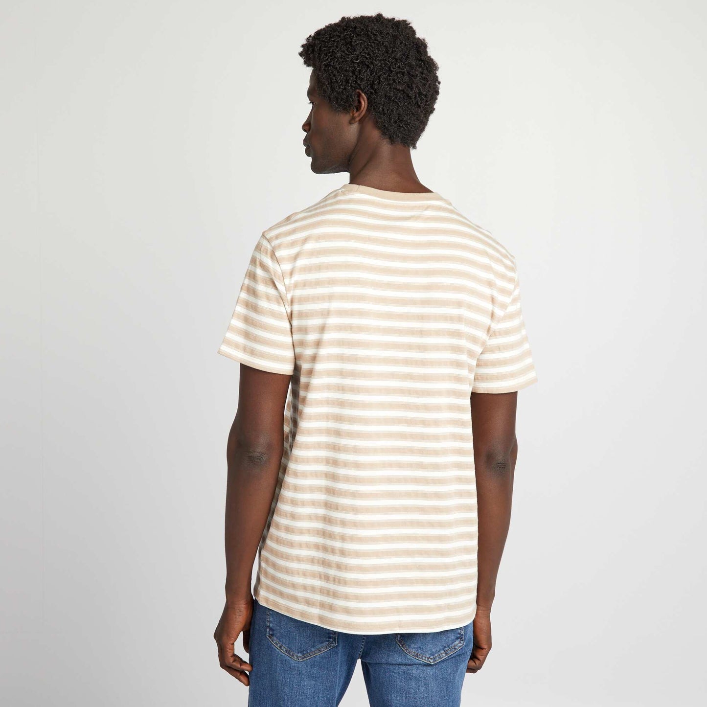 Short-sleeved striped T-shirt beige