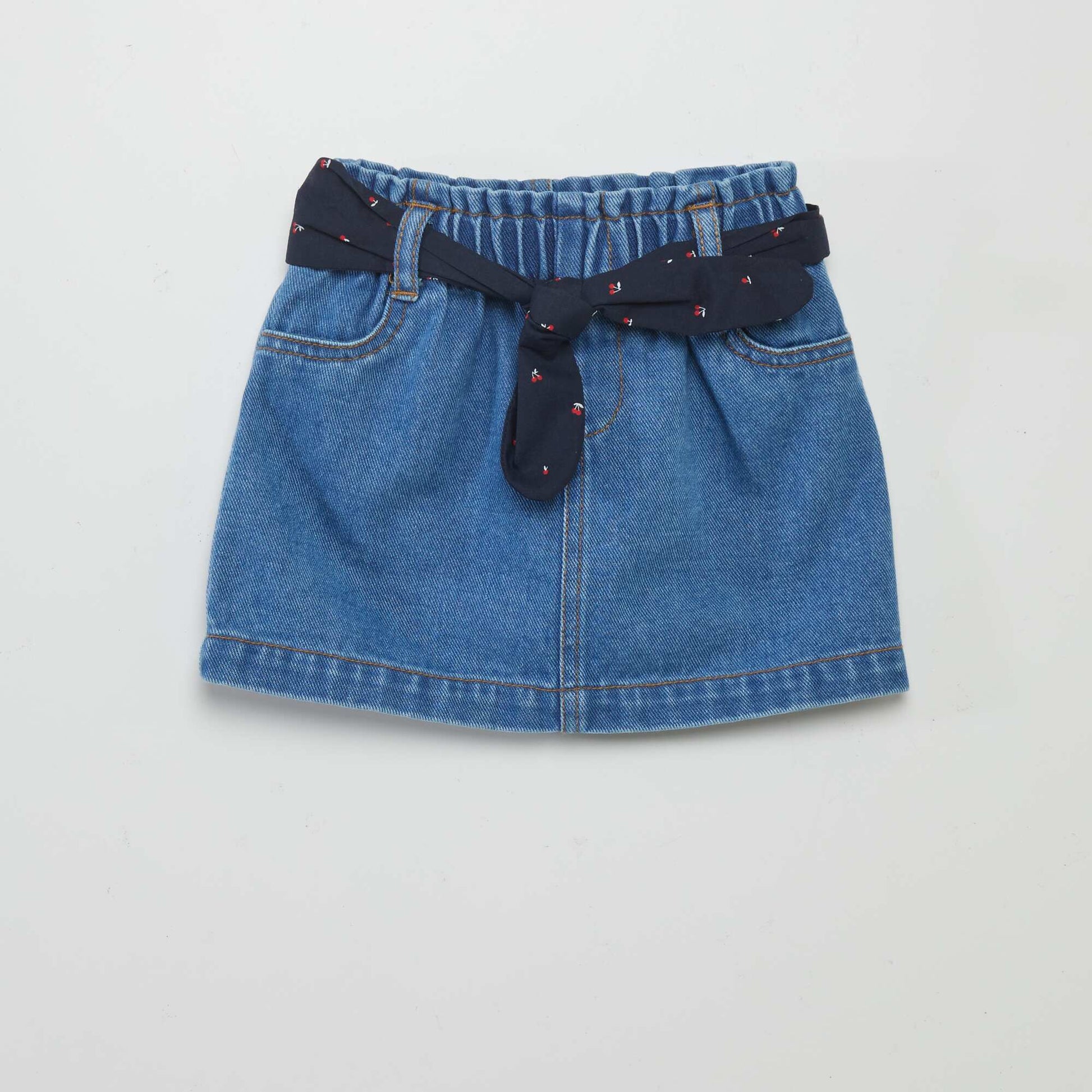 Short denim skirt with belt BLUE