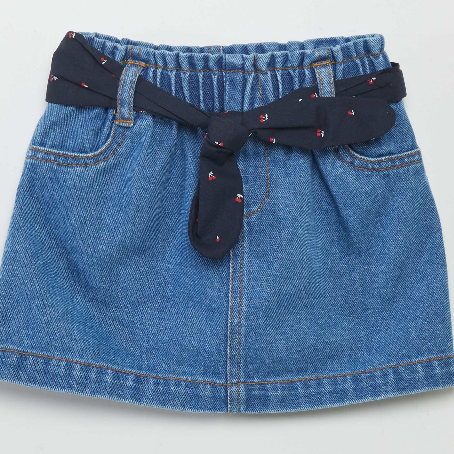 Short denim skirt with belt BLUE