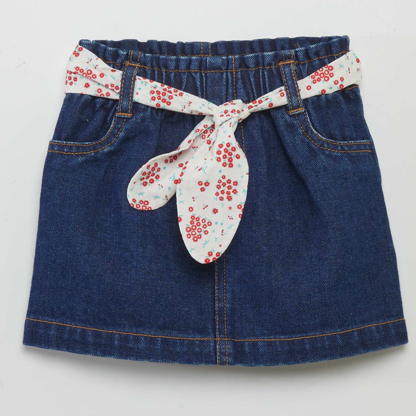 Short Denim Skirt with Belt BLUE