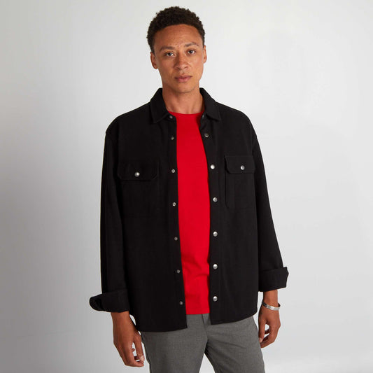 Piqué knit overshirt with pocket black