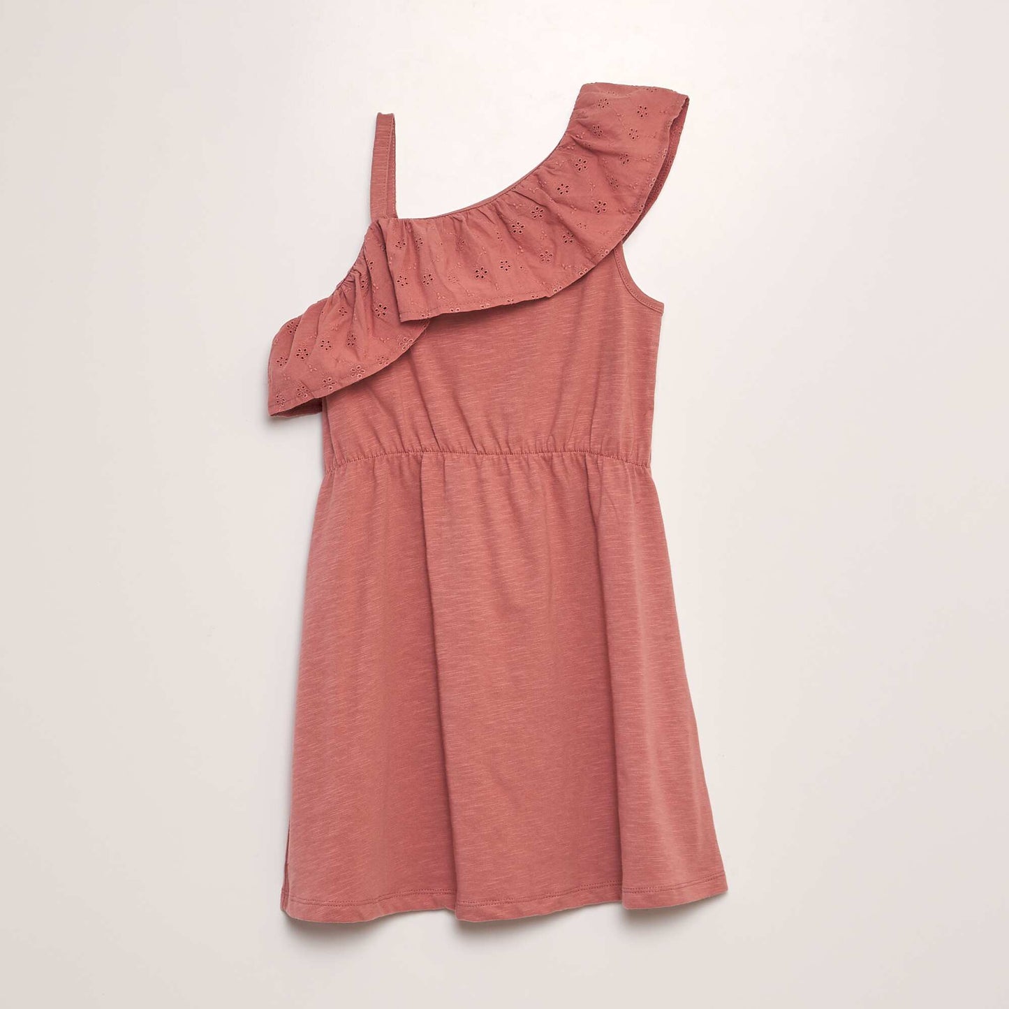 Broderie anglaise dress with ruffled collar PINK