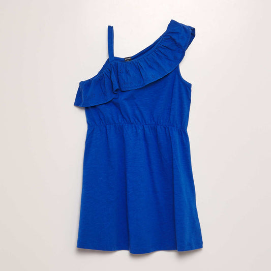 Broderie anglaise dress with ruffled collar blue