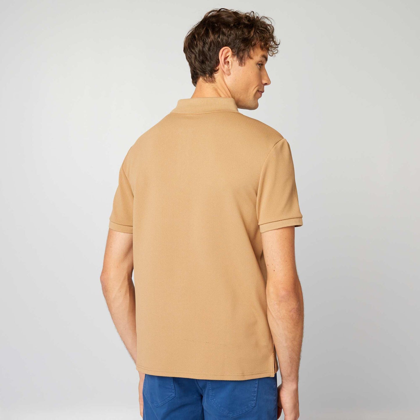 Zip-up waffle knit polo shirt BEIGE